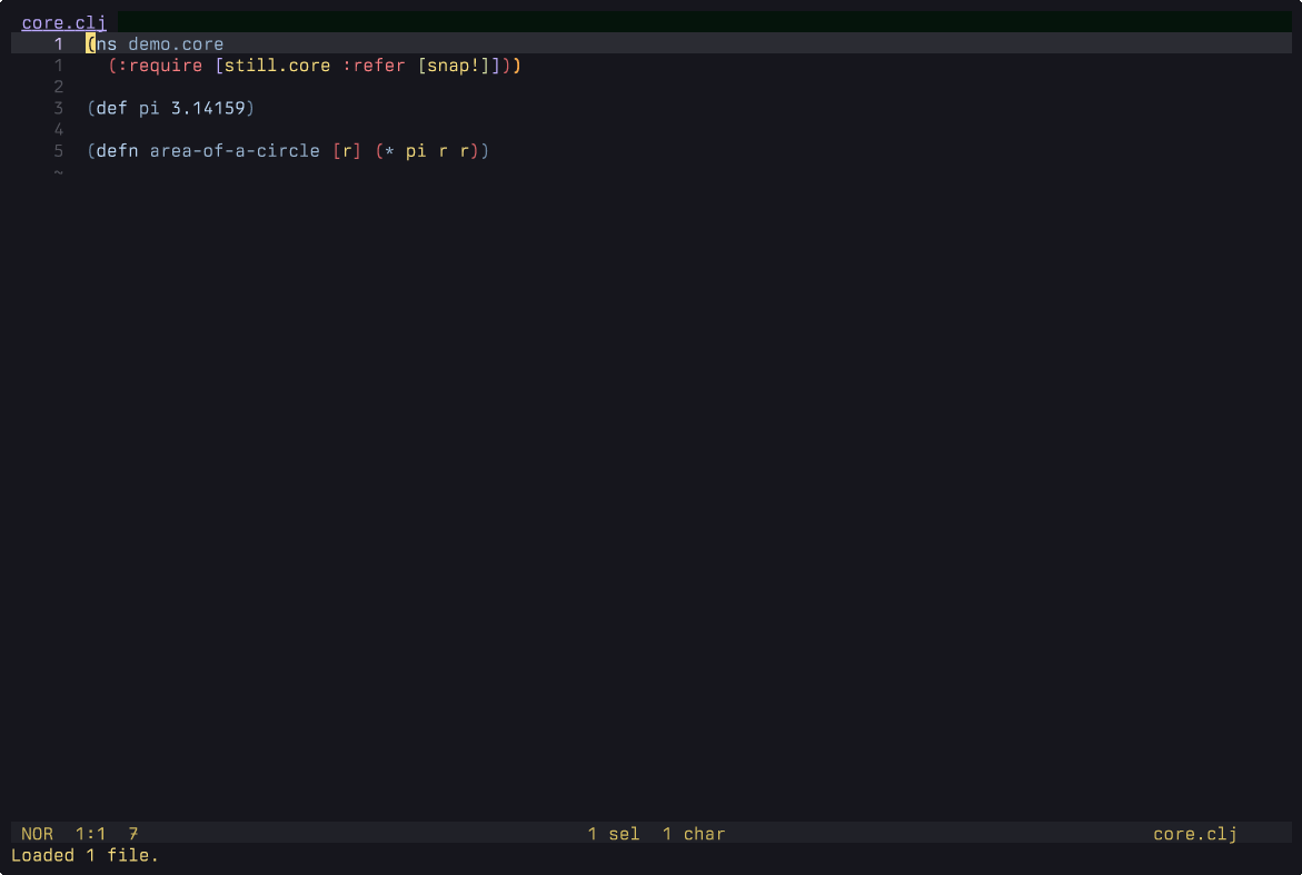 An asciinema recording of using still in Helix via nrepl.hx
