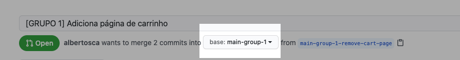 Exemplo de como apontar uma Pull Request para a branch main do grupo