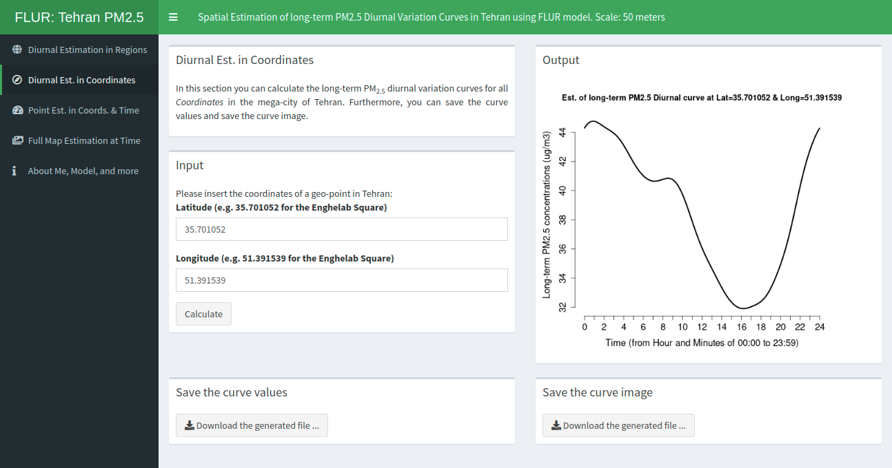 Screenshot of Diurnal Estimation in Coordinates