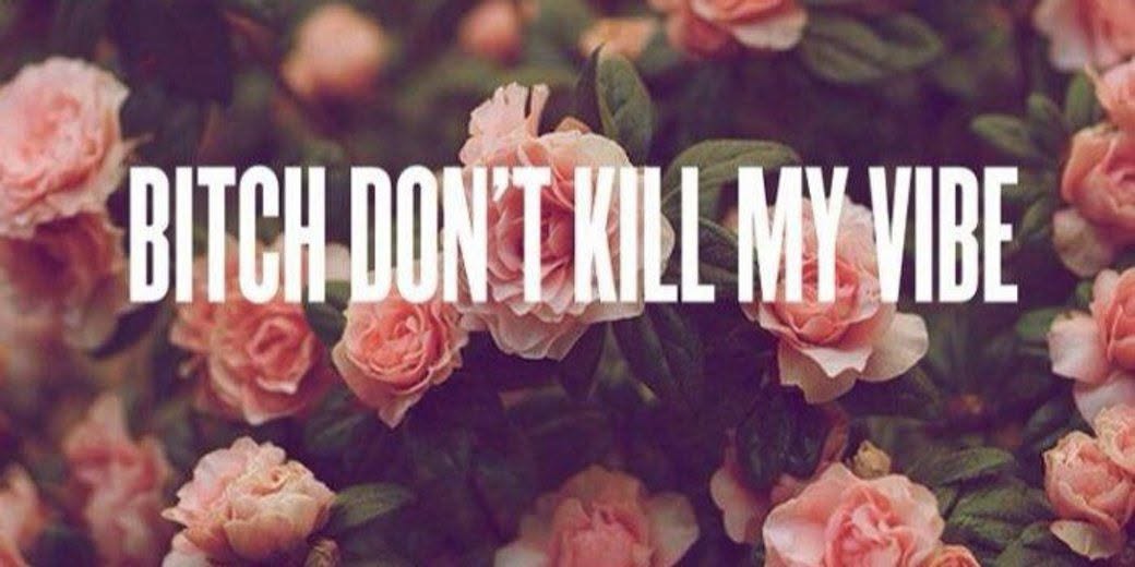 Fotografia de uma roseira com o texto em cima 'Bitch Dont Kill My Vibe