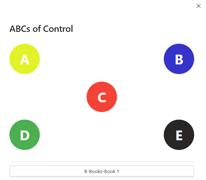 ABCs modal with B highlighted and B-Books-Book 1 template selected.