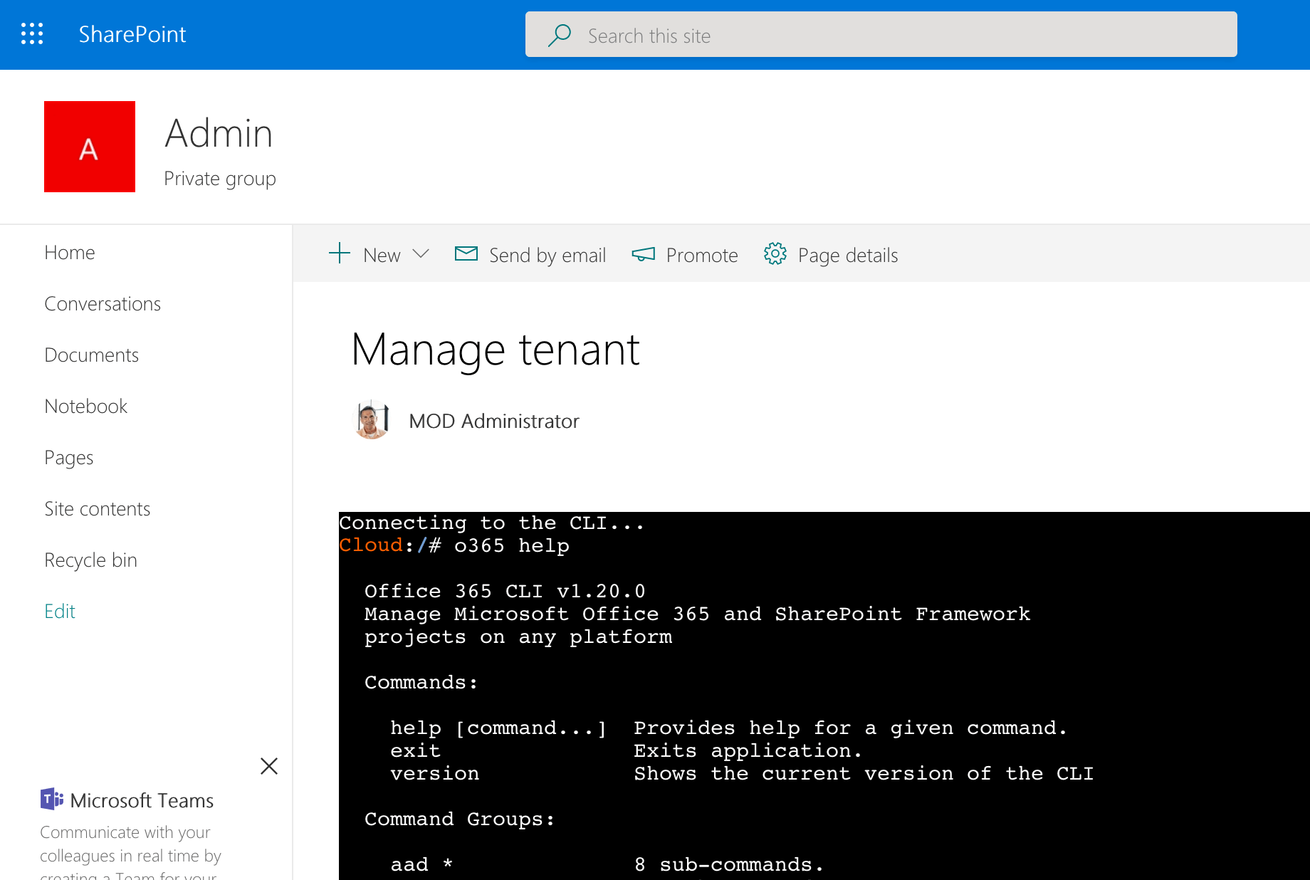 SharePoint Framework web part communicating with Office 365 CLI deployed in a Docker container
