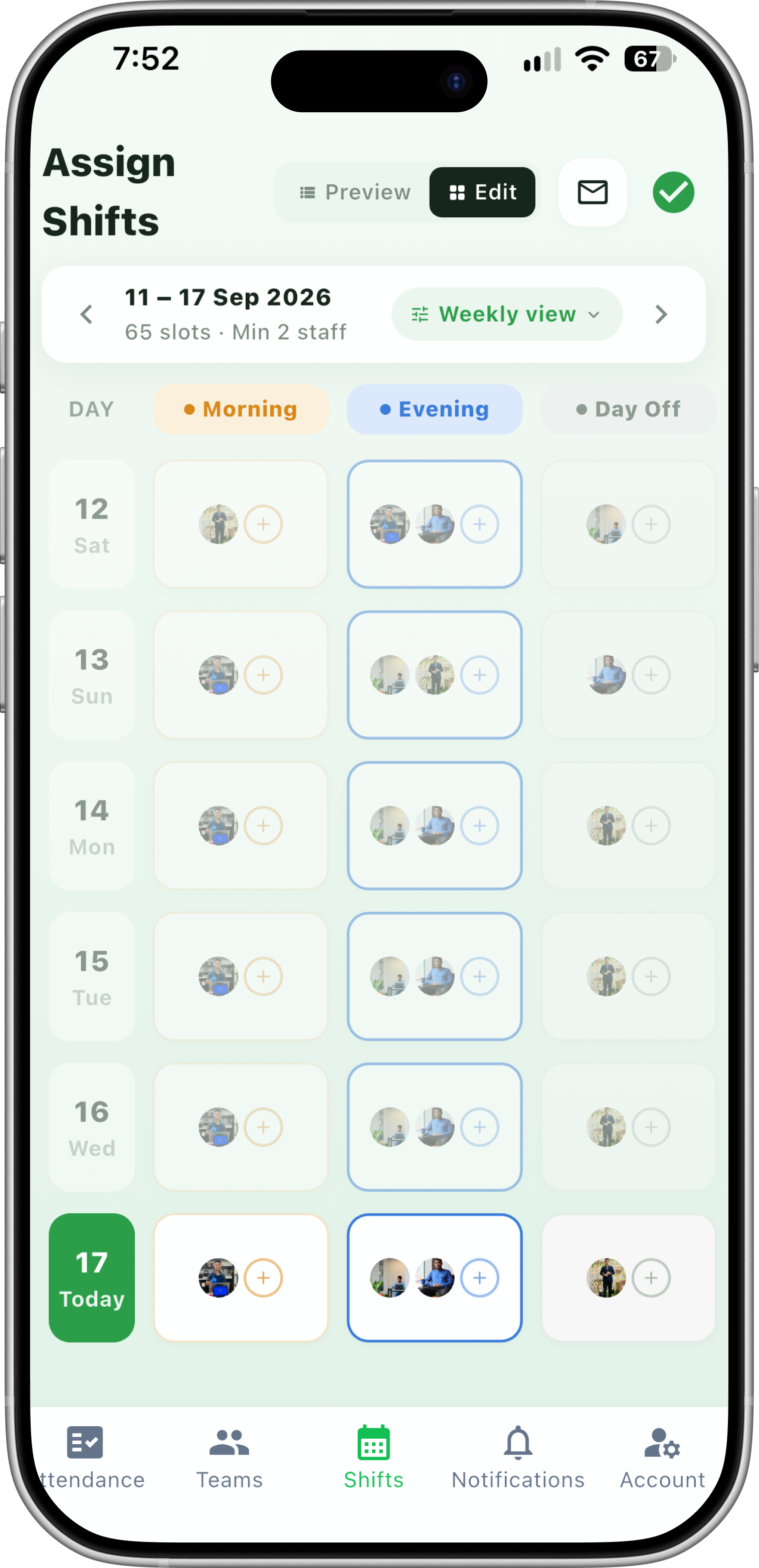 Shiftick shift roster screen on a phone