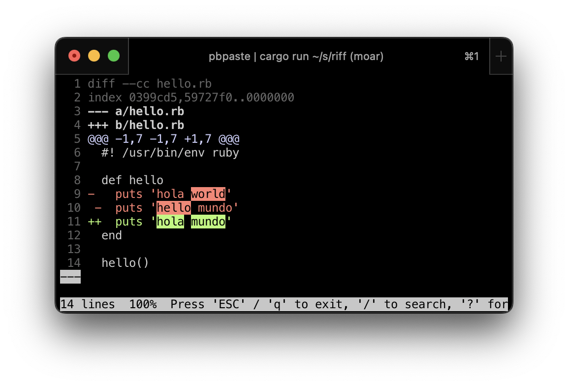 Screenshot of riff highlighting merge commits
