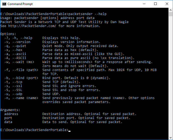 Packet Sender CLI screenshot