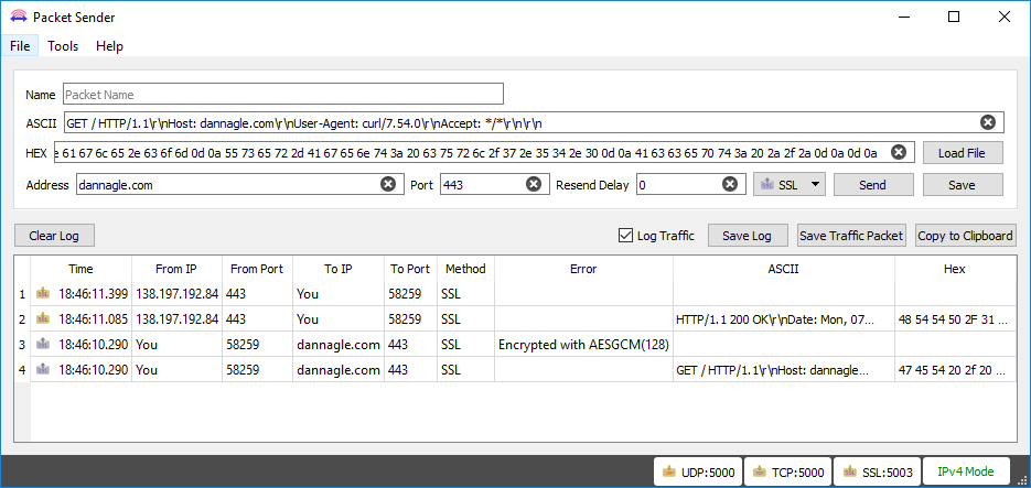 Packet Sender Direct TCP