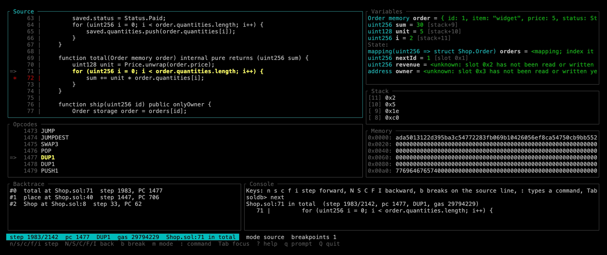 SolDB full-screen view
