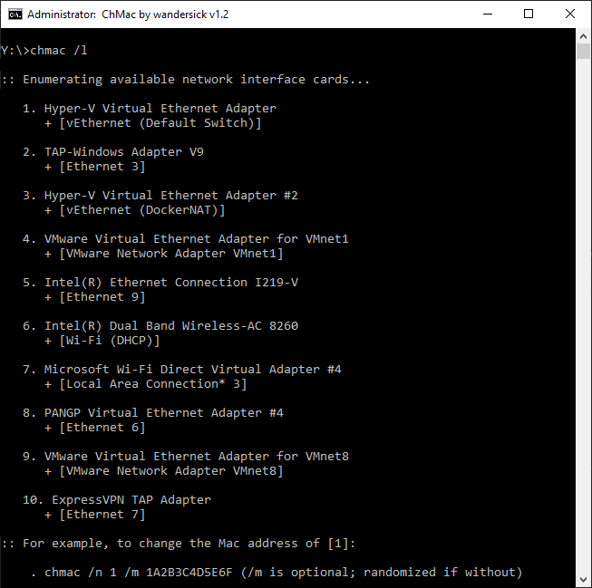 List available network adapters