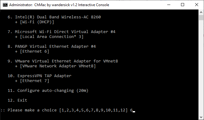 Select adapter after interactively configuring auto-changing