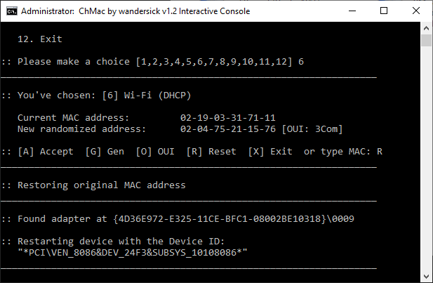 Restore original MAC address