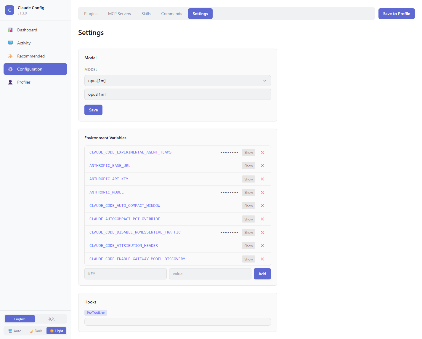 Settings tab