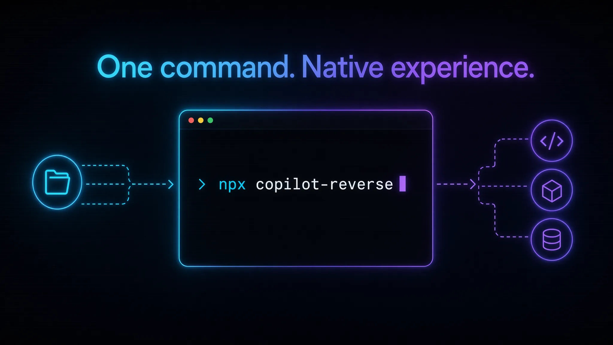 copilot-reverse — One command. Native experience.