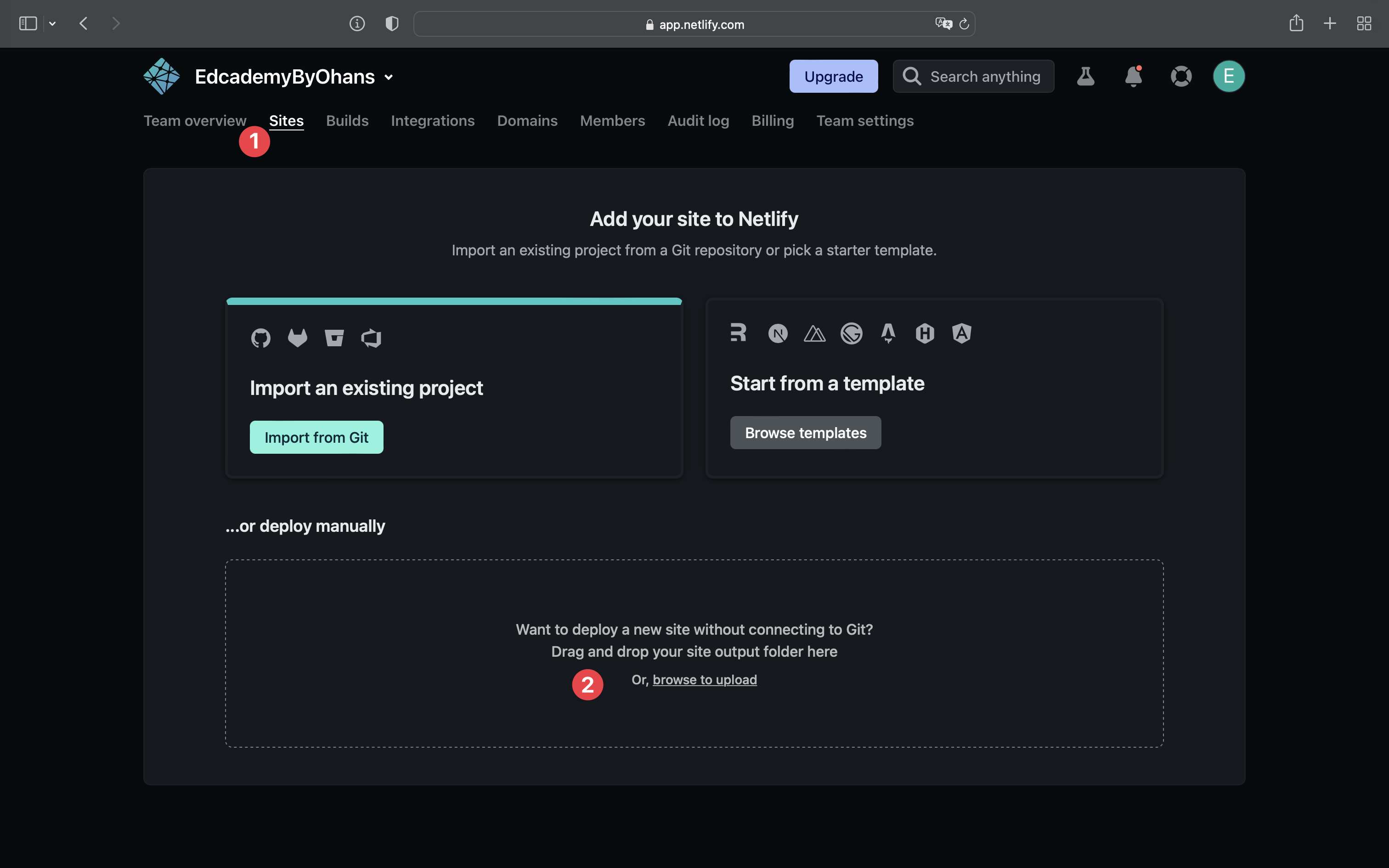 The Netlify dashboard.