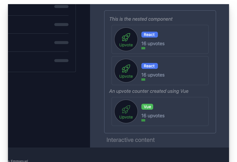 Rendering nested framework components.