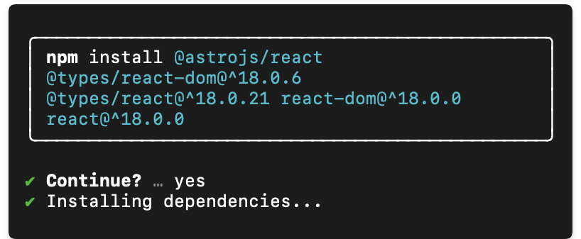 Installing the React integration and dependencies.