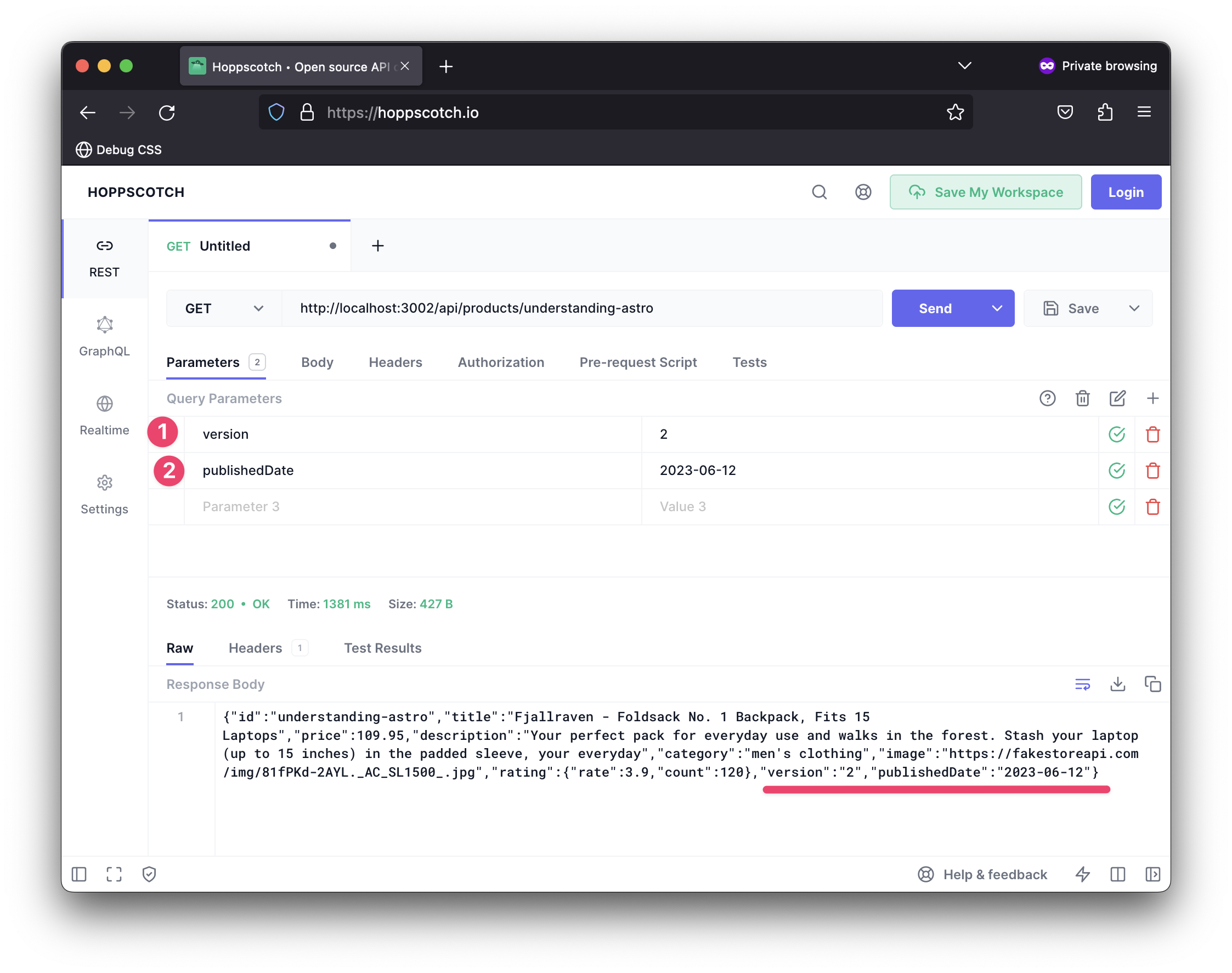 Retrieving query parameters in a server endpoint.