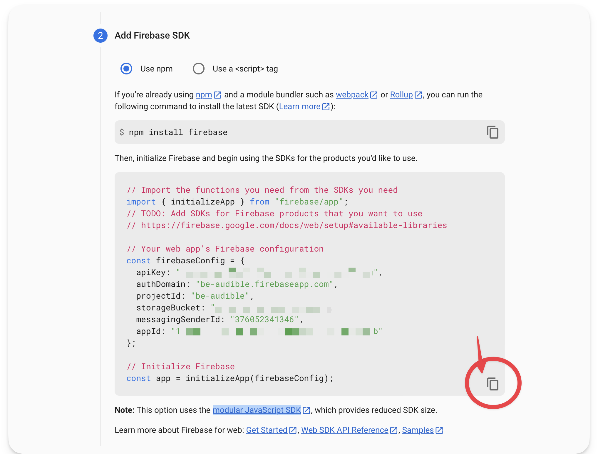 The firebase client configuration