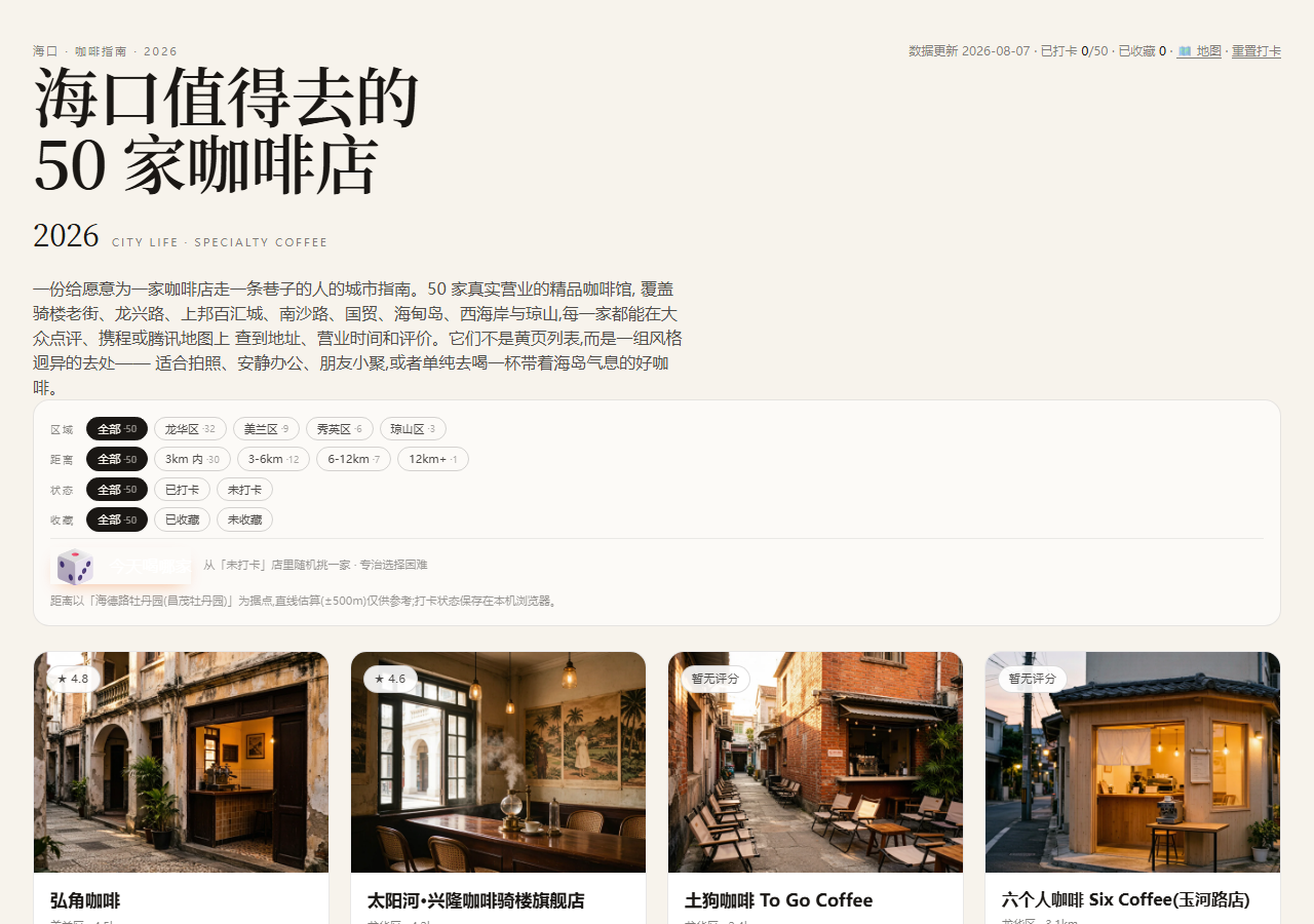 海口值得去的 50 家咖啡店项目封面