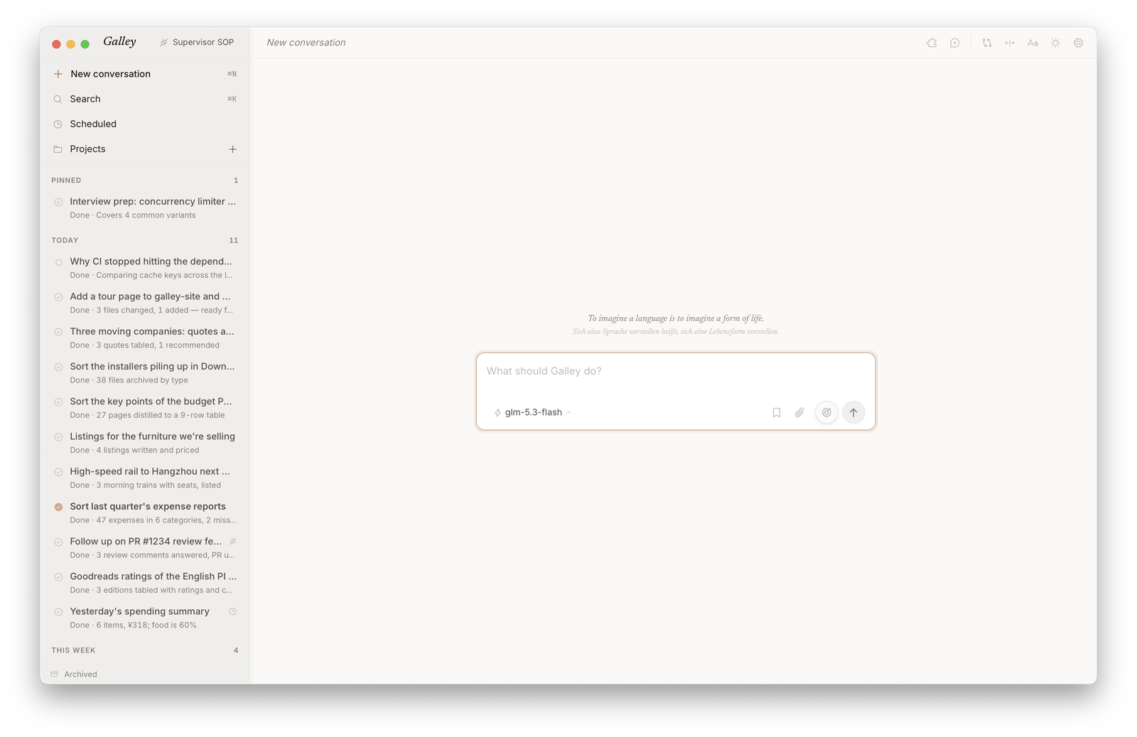 A new conversation: the empty workspace with its epigraph