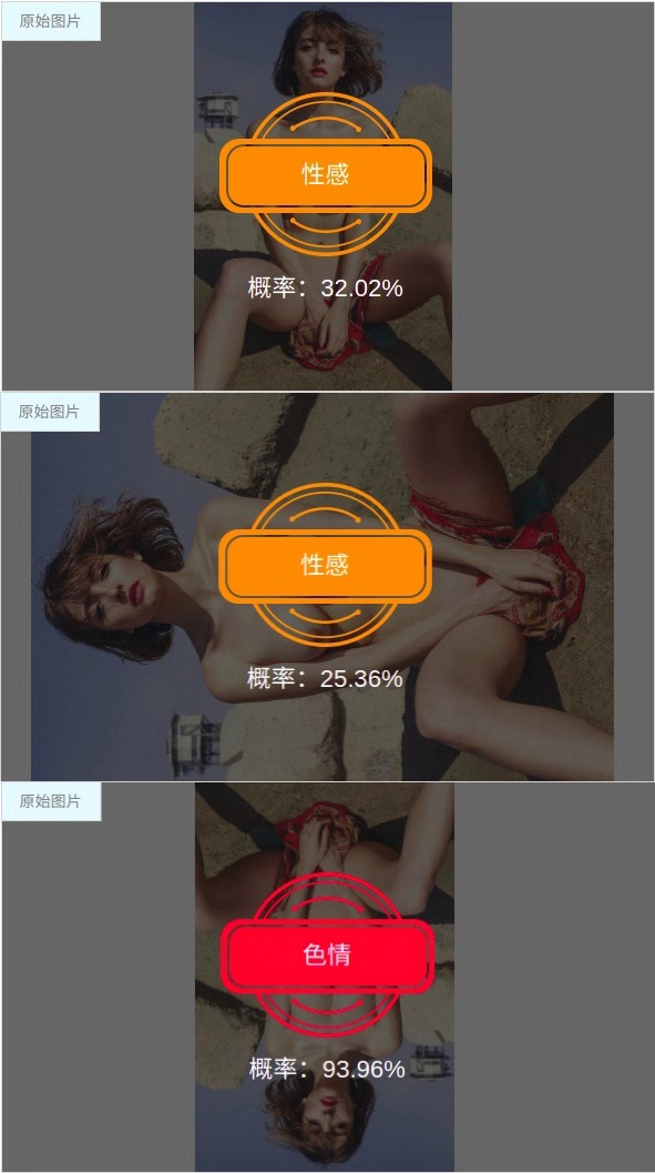 不同旋转角度下的检测结果比对示意图