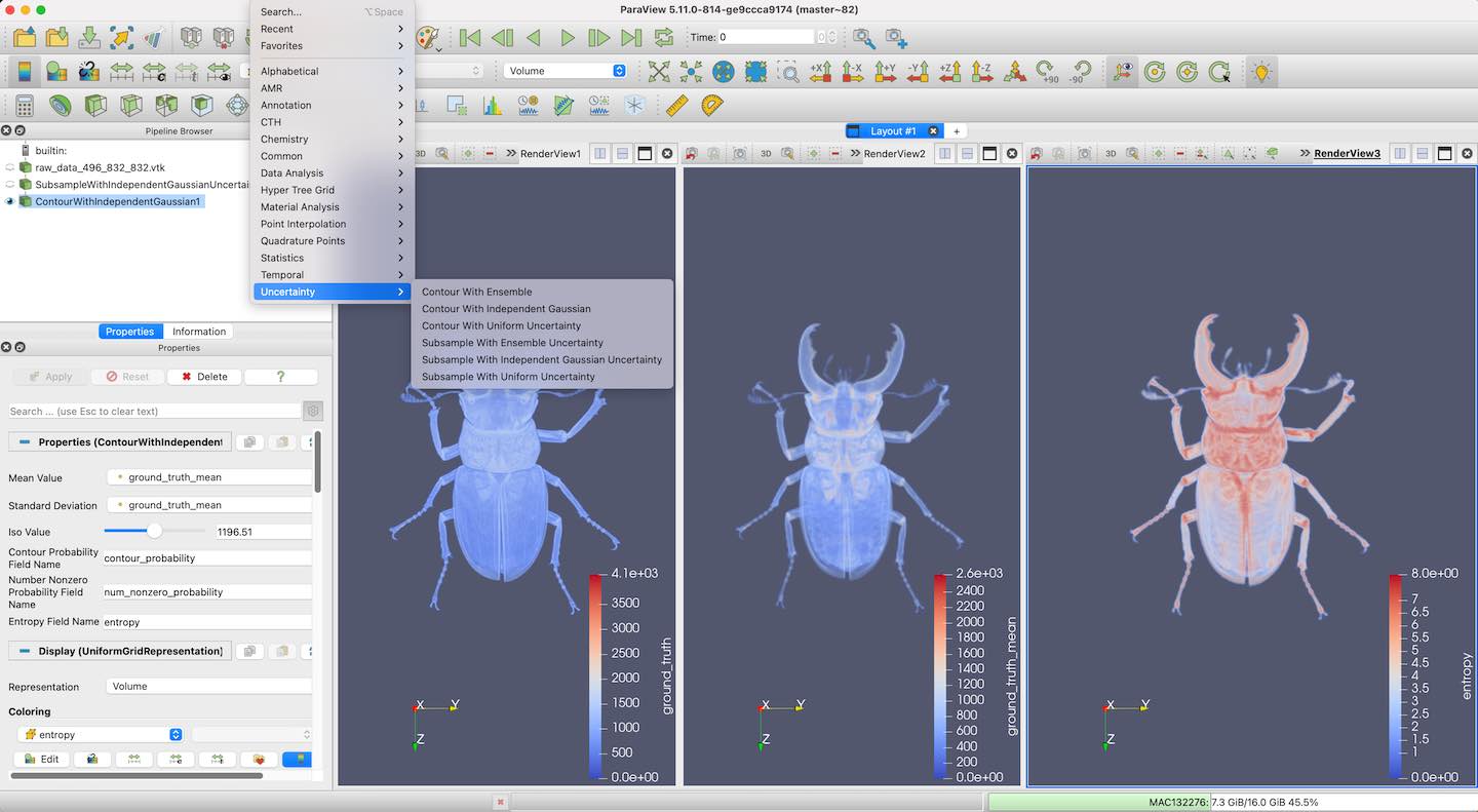 Screenshot of ParaView with uncertainty filter