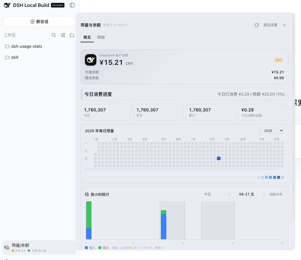 DeepSeek 用量与余额概览