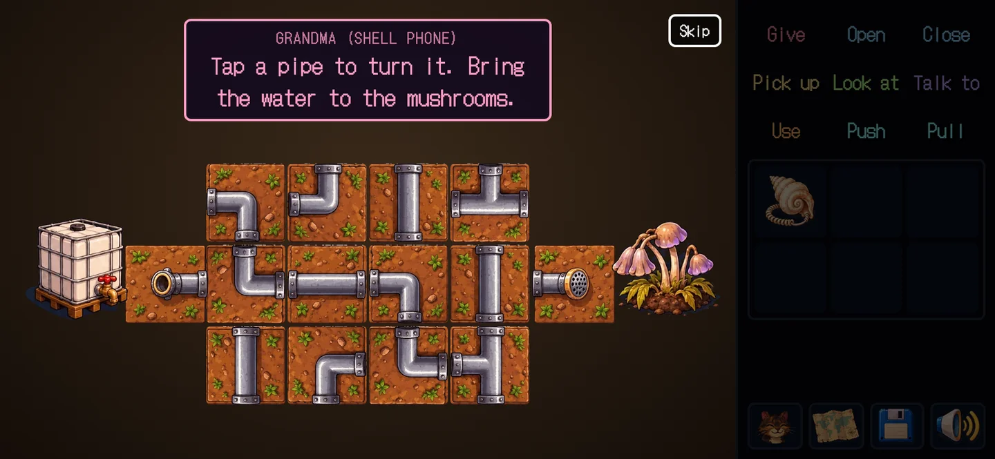 The pipes minigame: bring the water to the mushrooms
