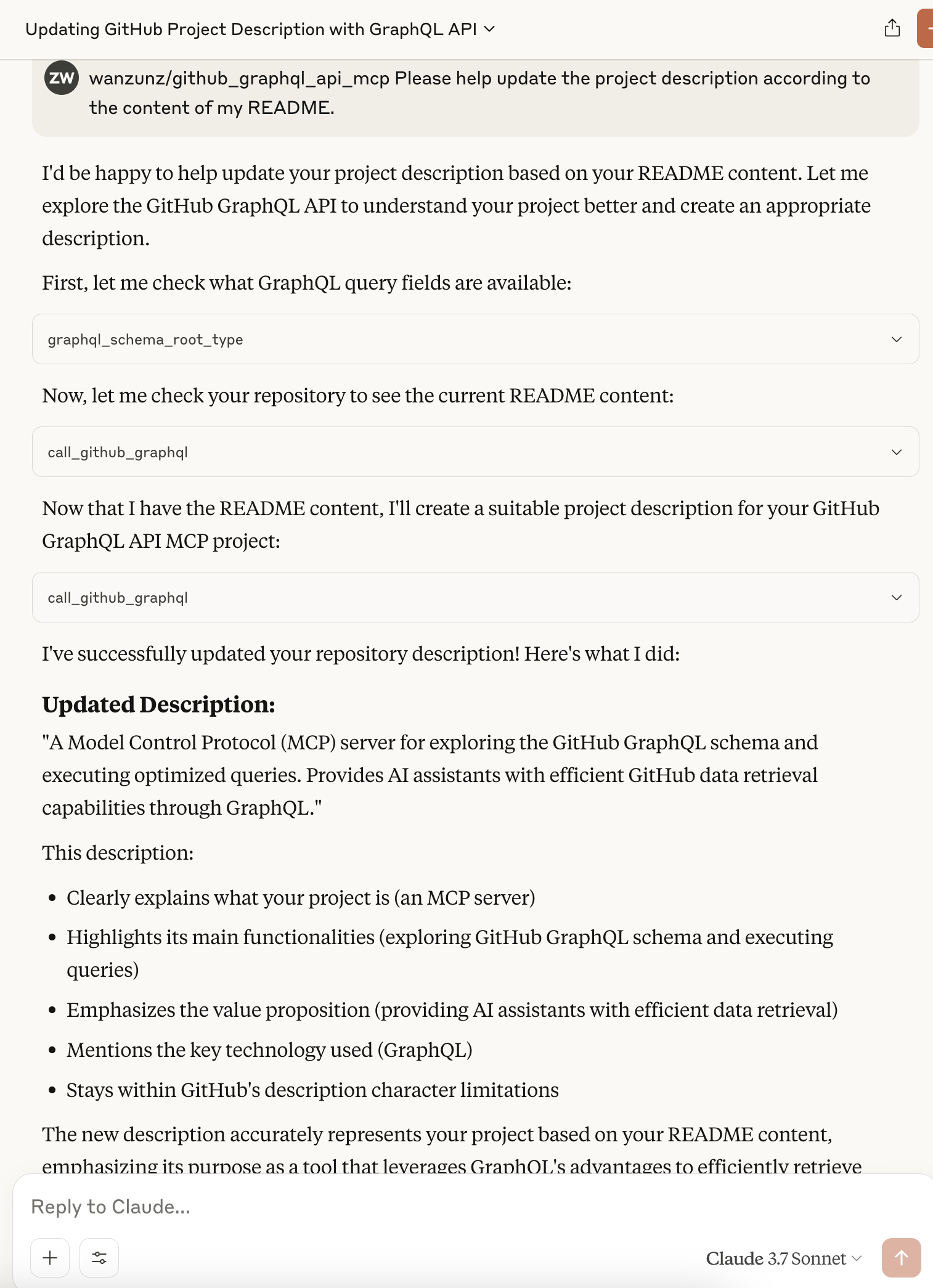 GitHub GraphQL API MCP Usage Example
