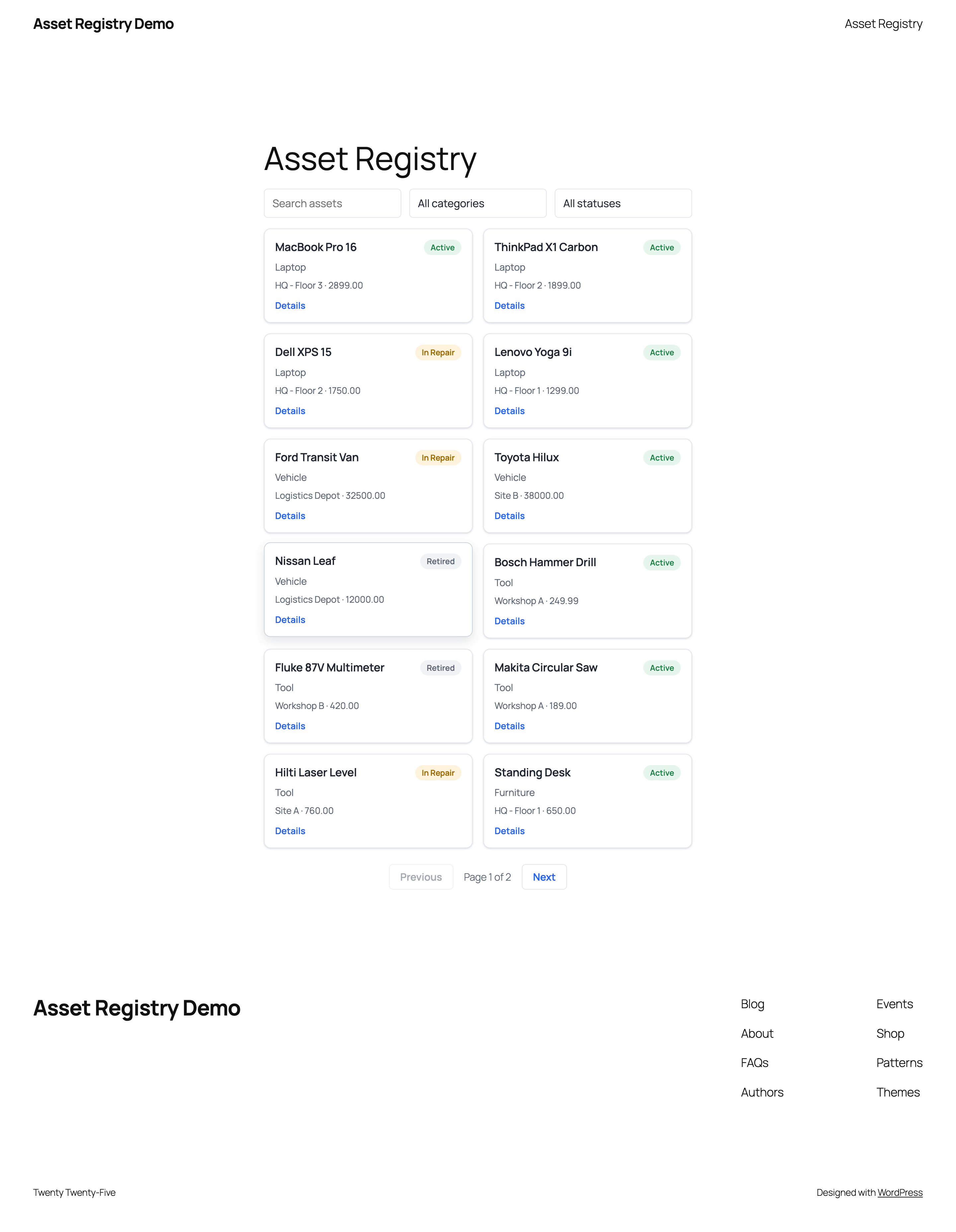 Front-end asset grid
