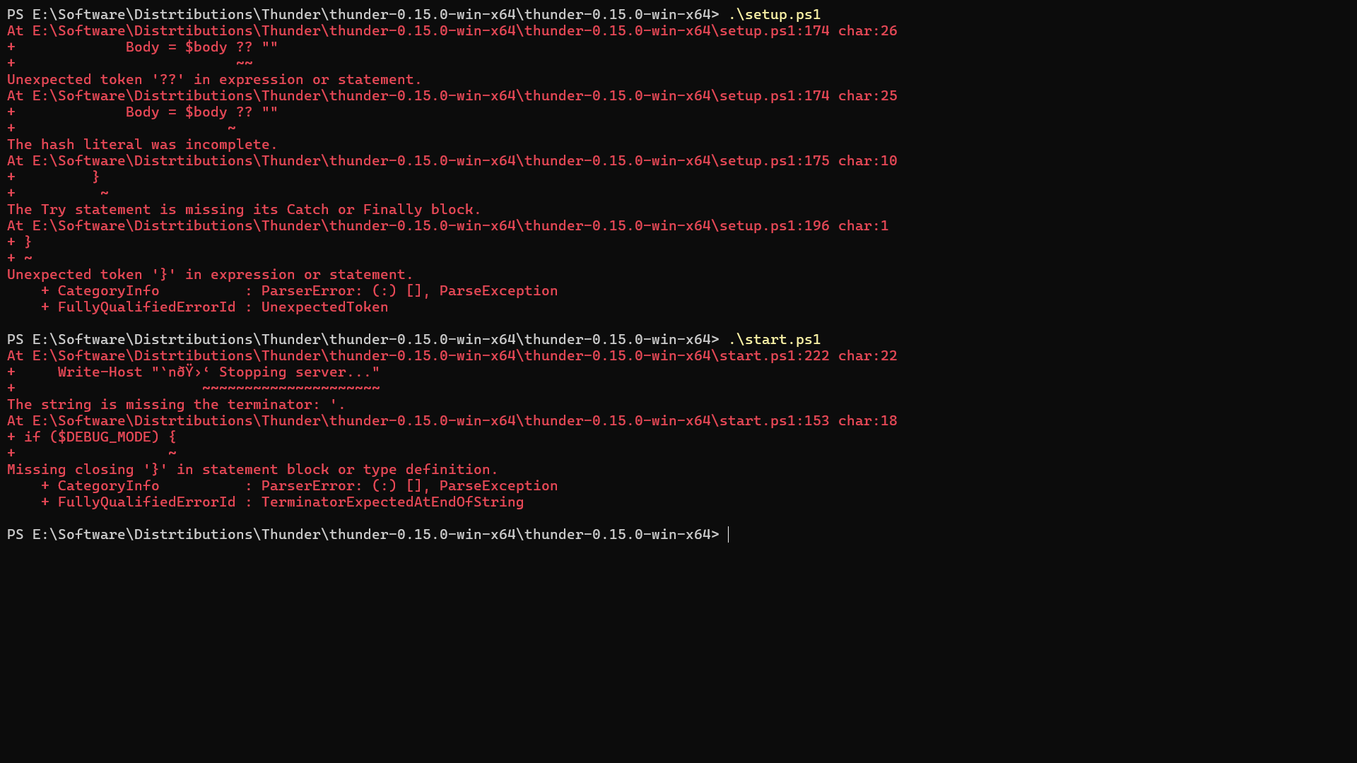 Screenshot of failure to run scripts