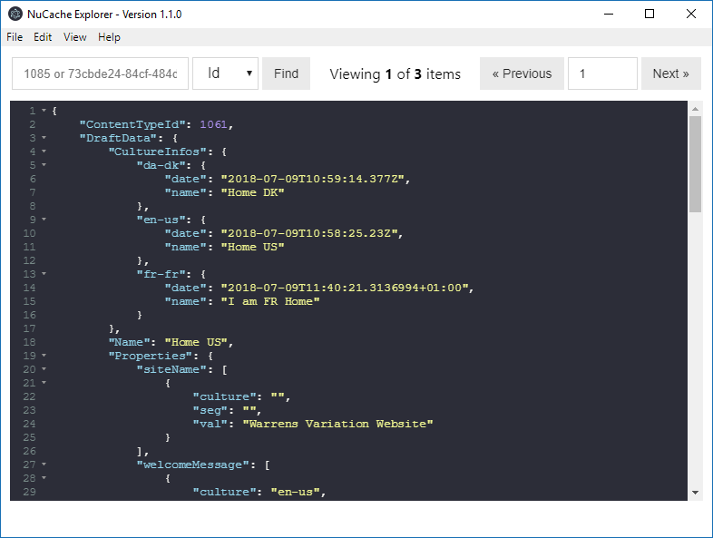 Nucache Explorer desktop application in use