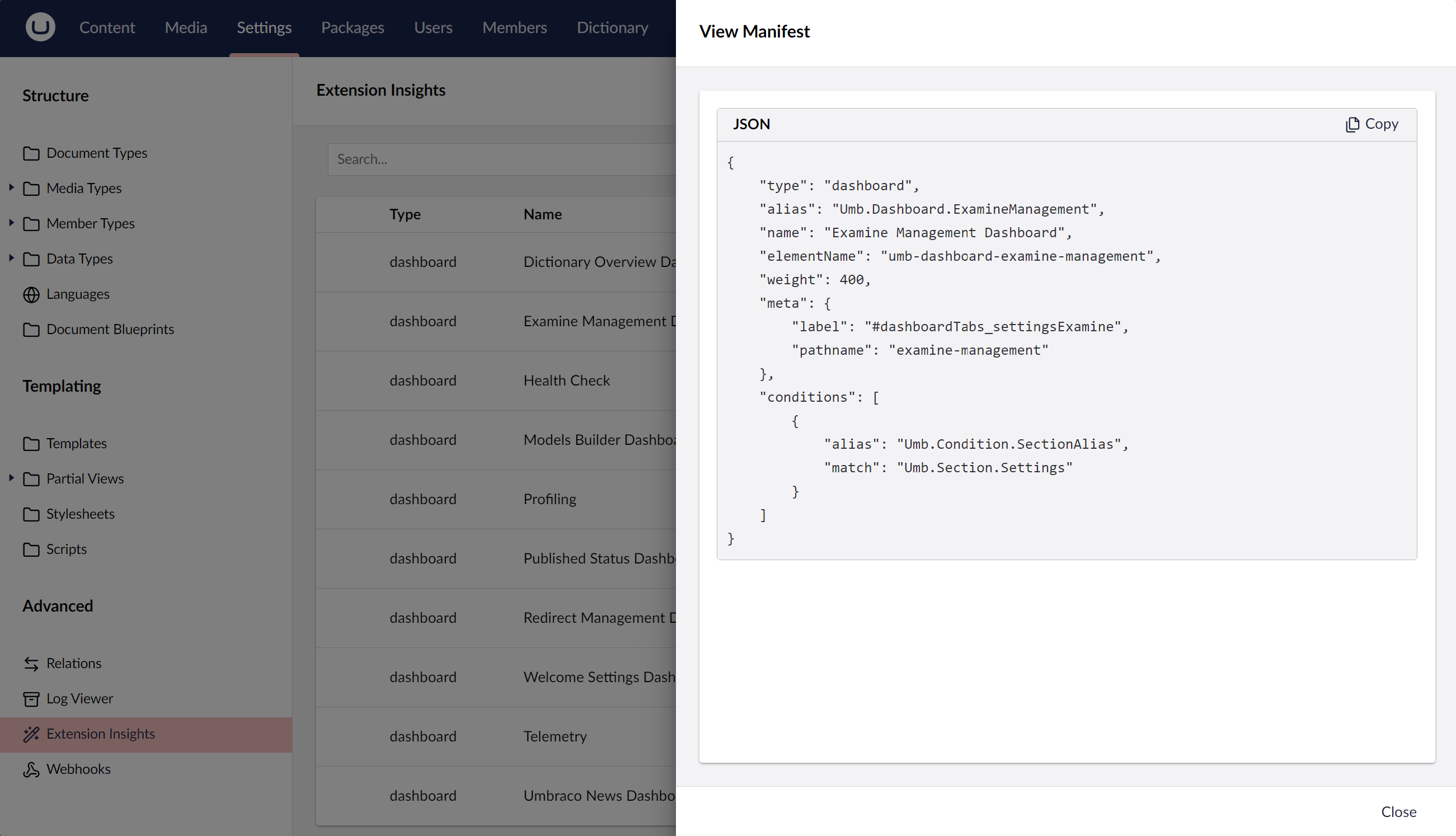 Screenshot of Manifest Peek