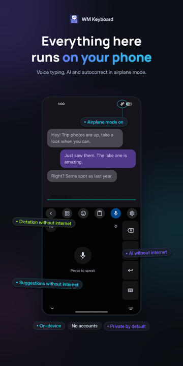 Everything here runs on your phone: voice typing and AI in airplane mode