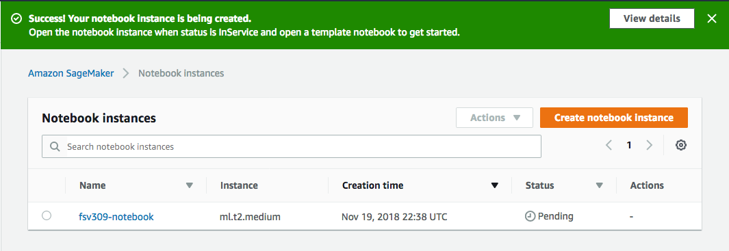 Notebook instance creation status