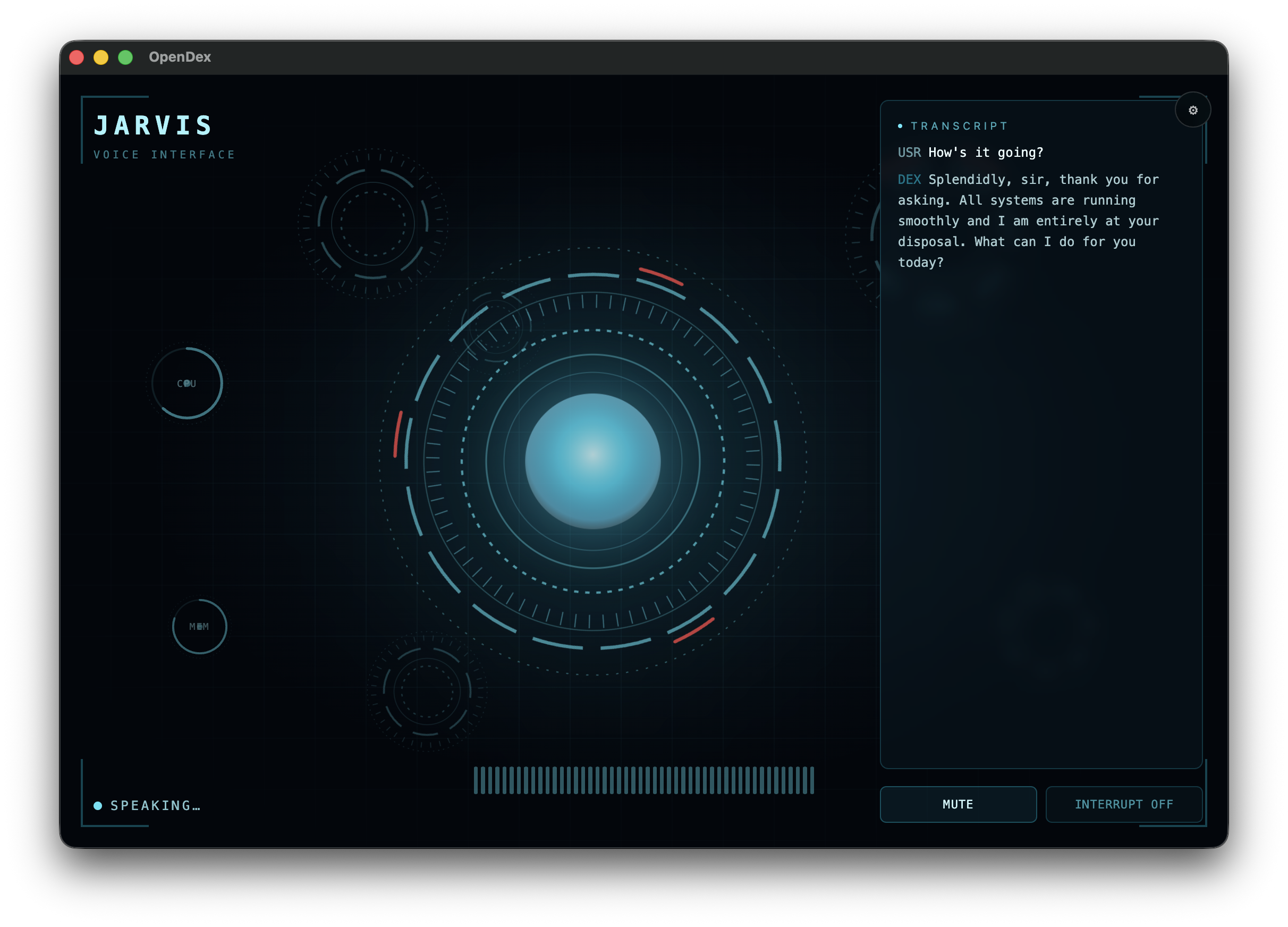 OpenDex — Jarvis HUD theme