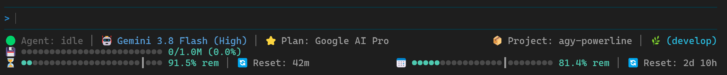 agy-powerline Lines layout with the dark-ocean theme on a dark terminal