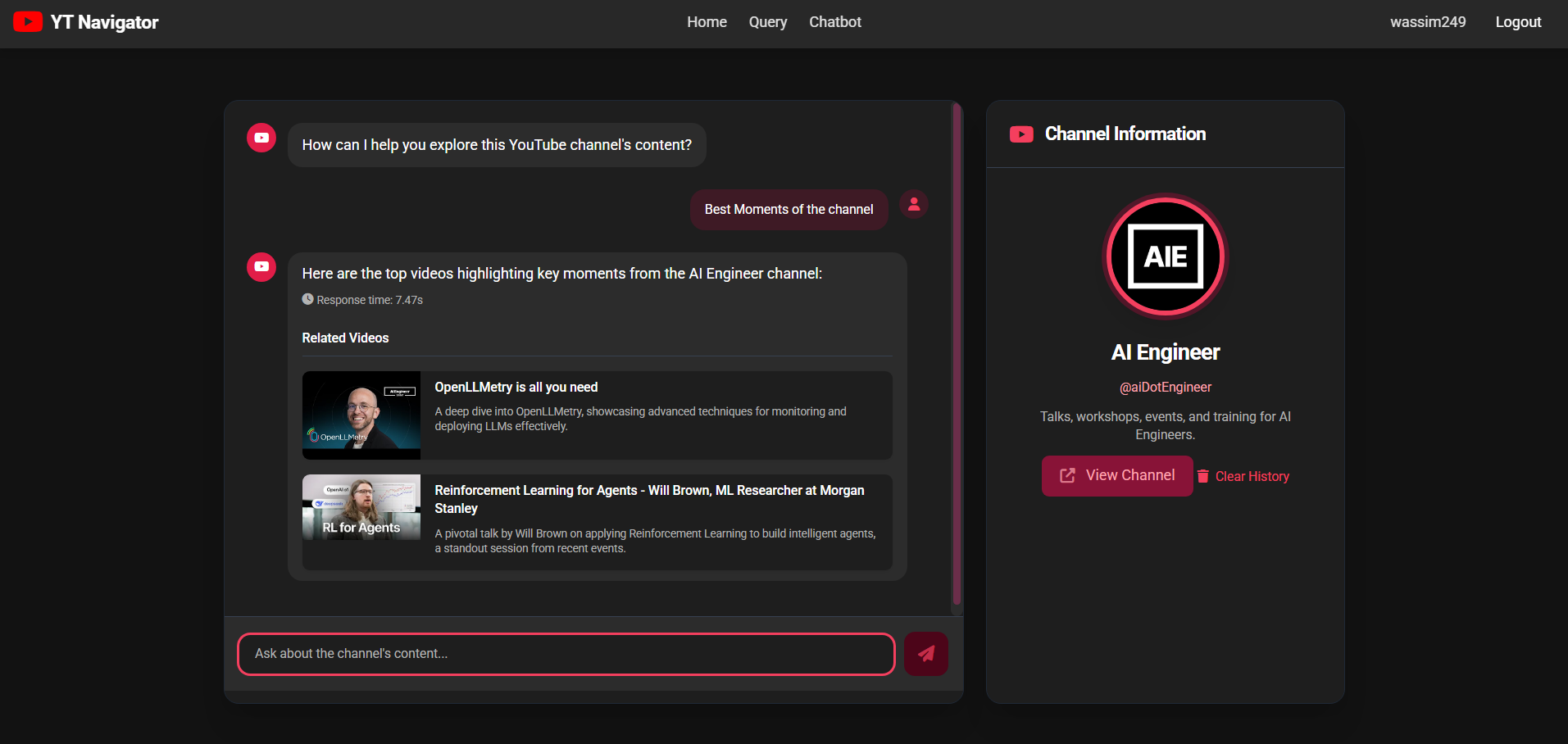Chat with the channel