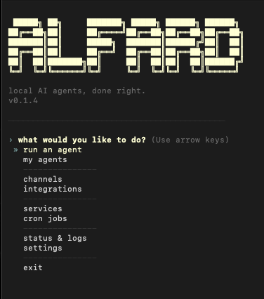 Alfard main menu