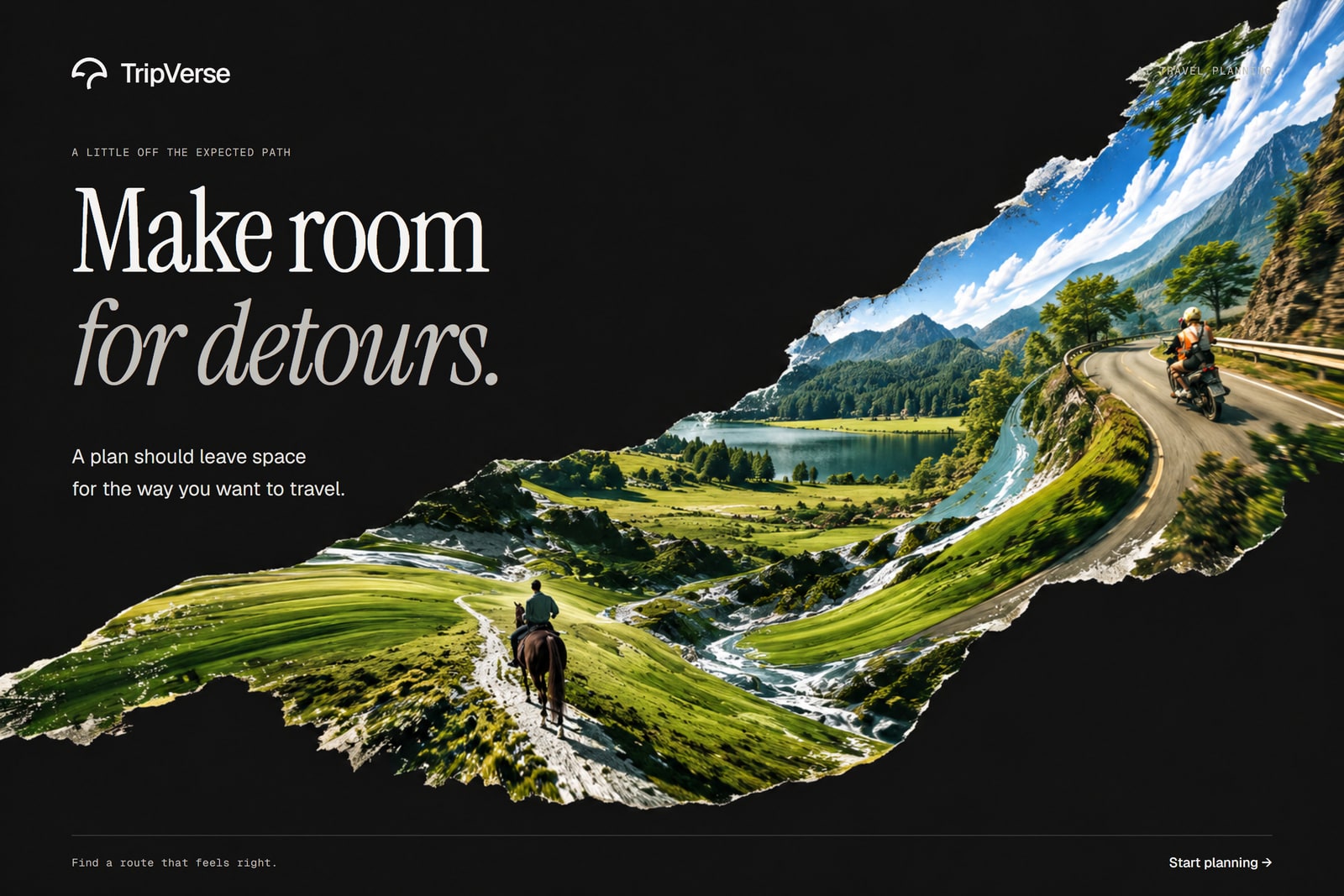 Dark campaign composition with a winding alpine landscape
