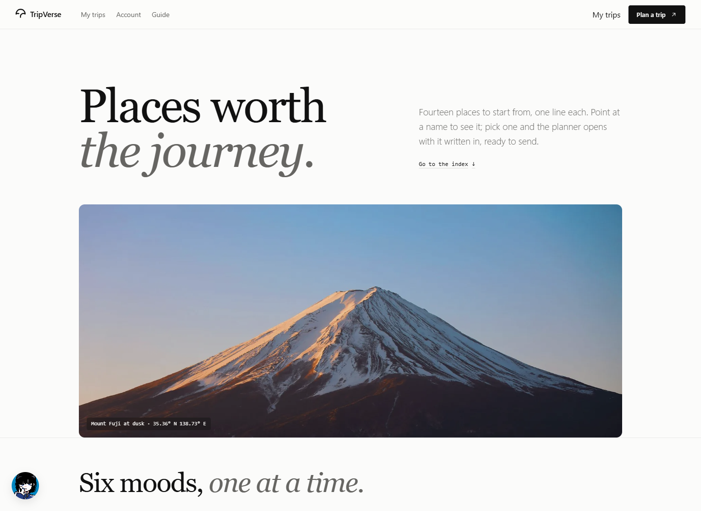 Current Explore page with its editorial heading and Mount Fuji photograph