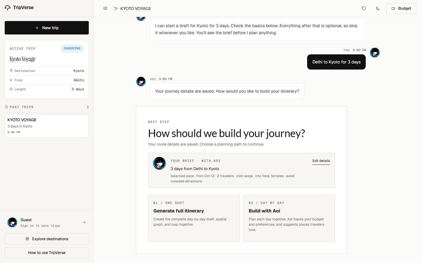 The choice between a complete itinerary and collaborative day building