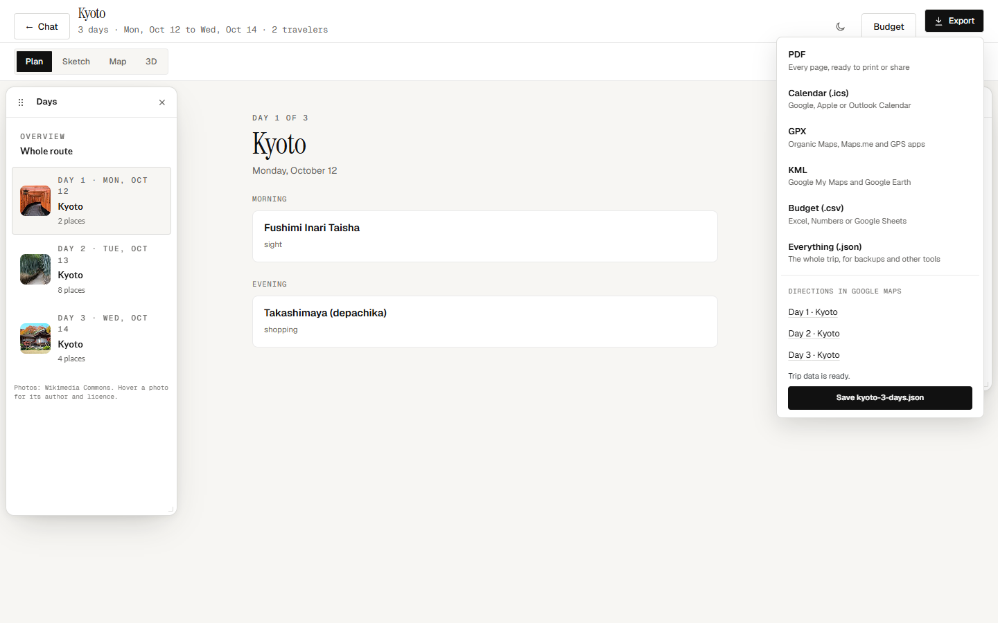 The trip export interface
