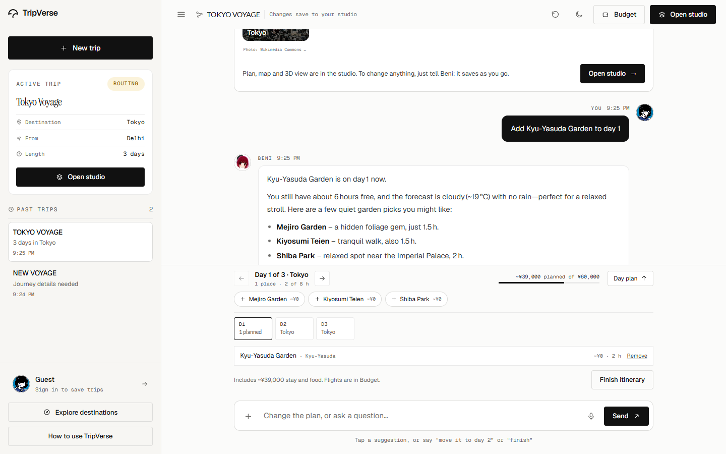 A day plan produced in the collaborative conversation