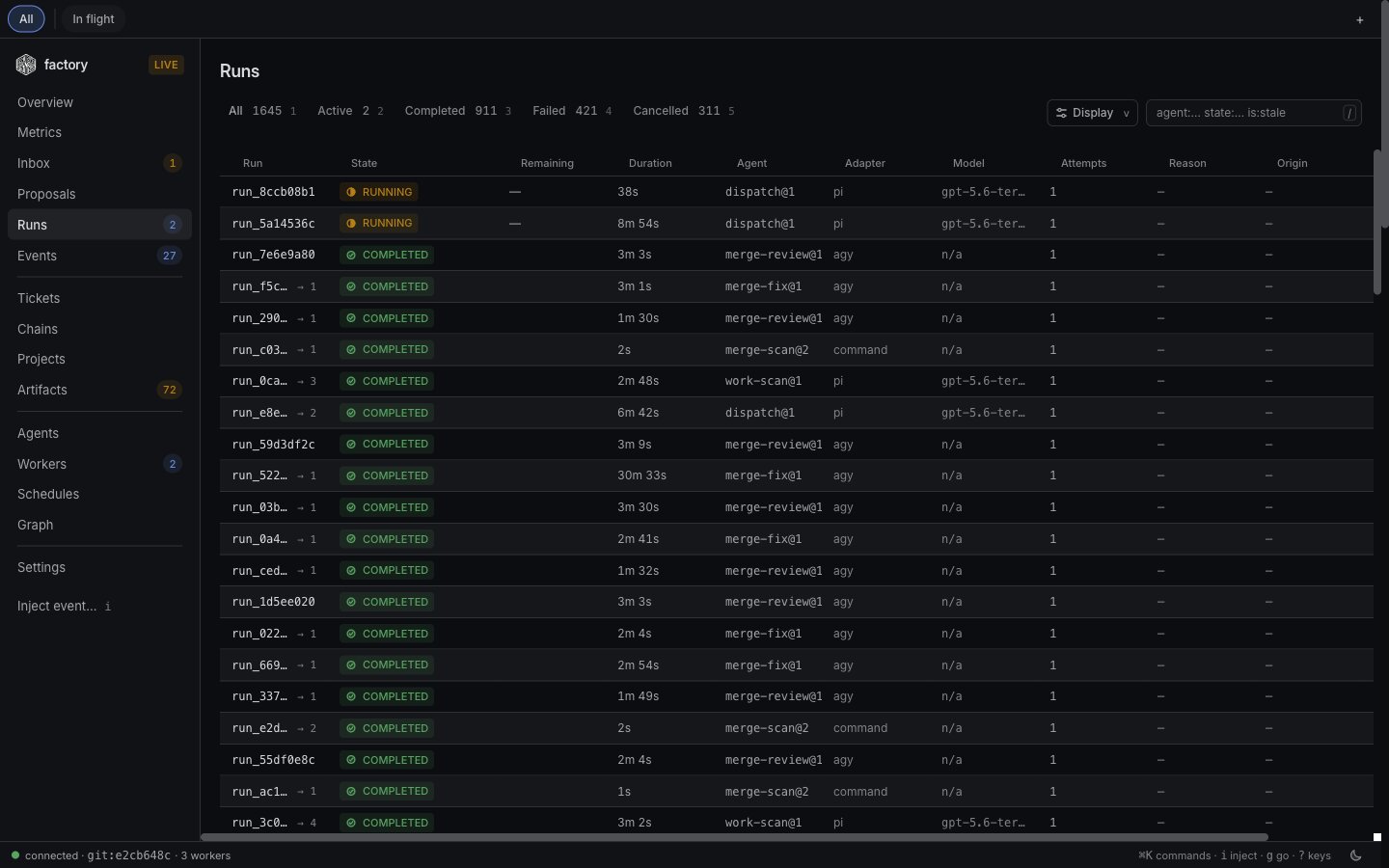 Runs — active and completed agent work