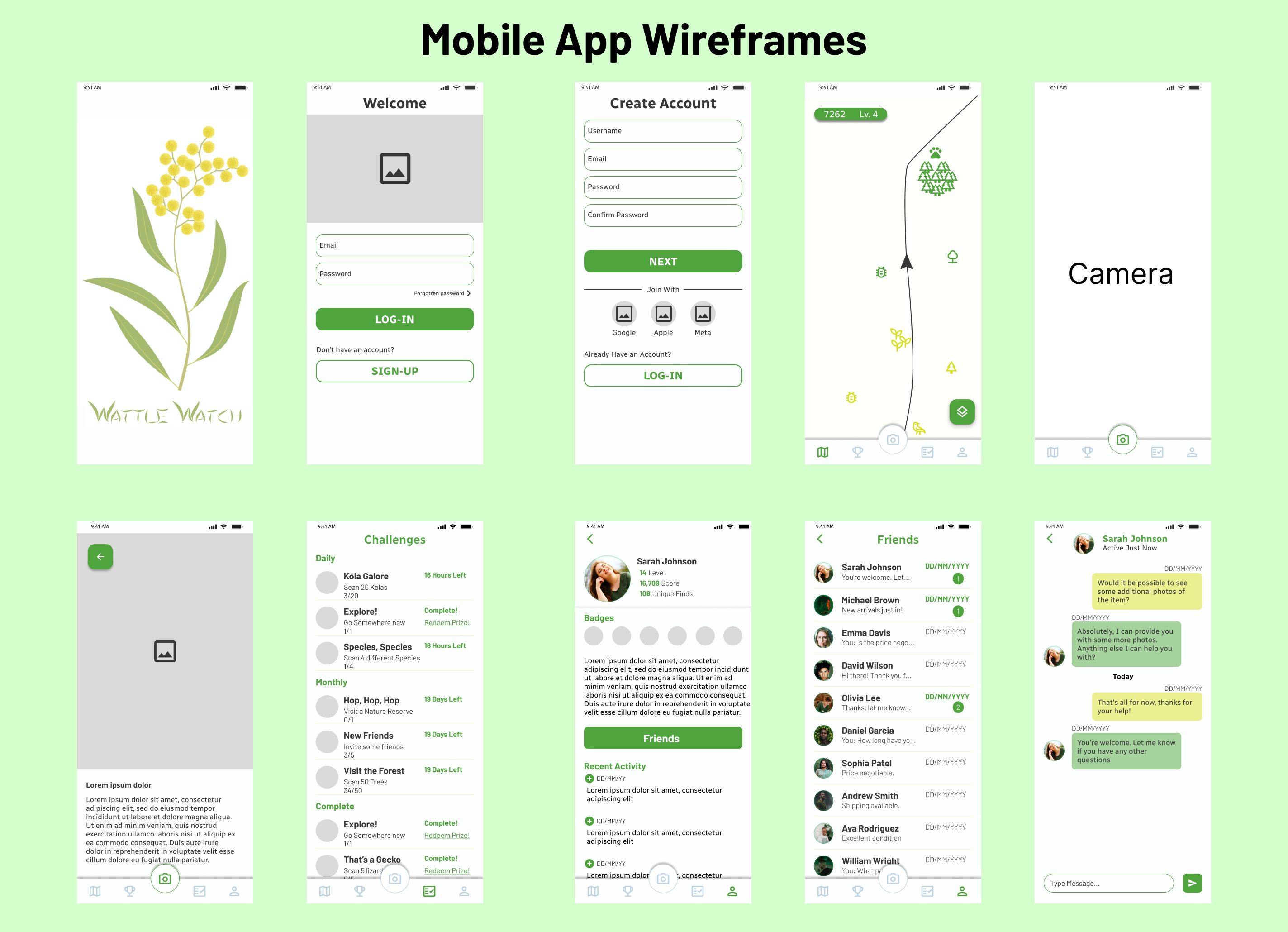 Application wireframes