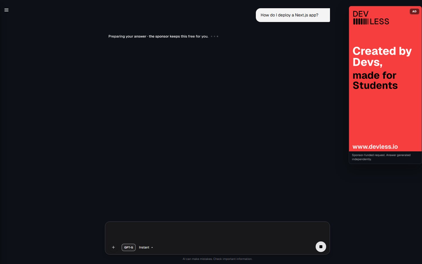 Wavebird sponsored banner inside an AI chat surface