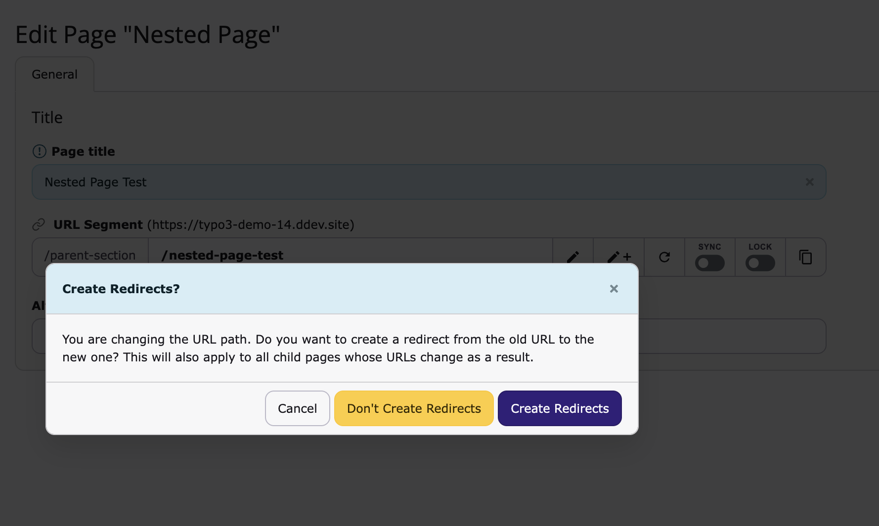 Redirect modal