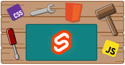 workbench with tools, html, css, javascript, and svelte logos