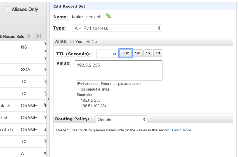 Image of setting up DNS A record