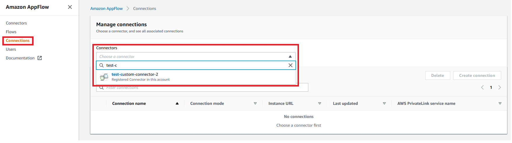 Select registered connector